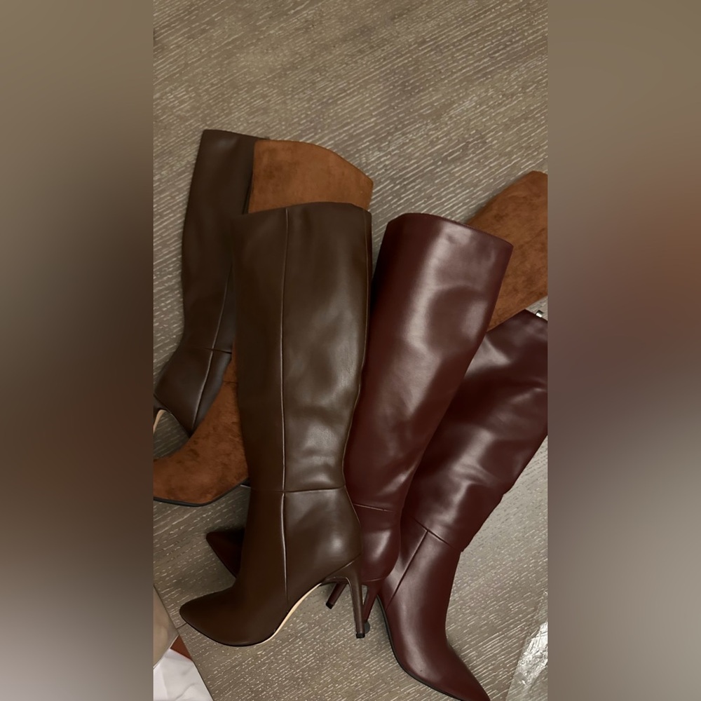 Burgundy maroon dark red wine knee high faux leather womens boots - Picture 9 of 14